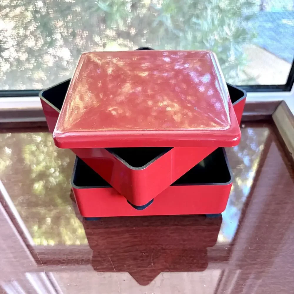 Vintage CMC Japan Red Black Stacking Bento Box 2 Tier